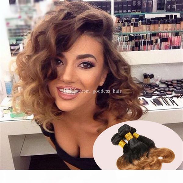 

selling honey blonde hair bundles 3 bundles #1b 27 two tone hair weaves dark root malaysian body wave ombre hair extensions, Black