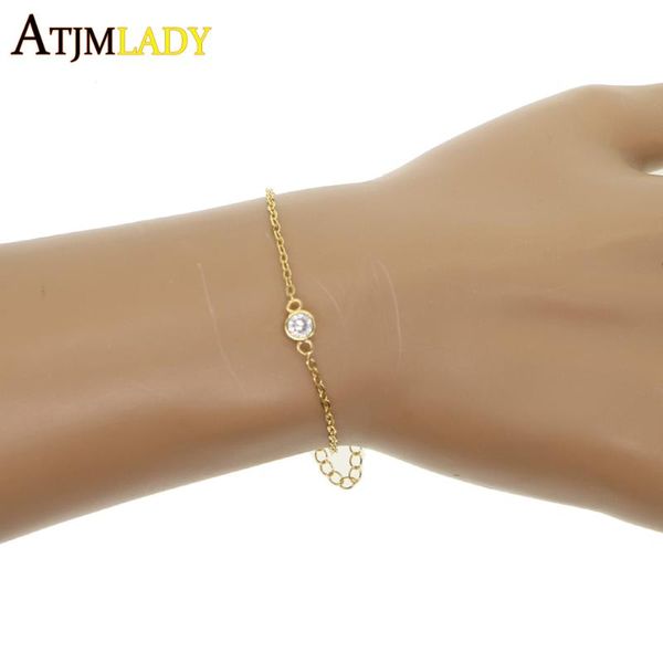 

charm bracelets 2021 copper bracelet bileklik real color jewelry single bezel delicate minimal stunning women young girl cz simple, Golden;silver