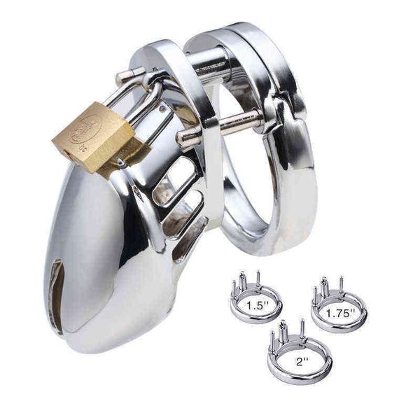 NXY CHASTITY DISPOSITIVO DISPOSITIVO RING RING Restrição Masculino Sexo Homens Brinquedos Homem Gaiola De Pássaro De Aço Inoxidável Cadeado Metal Cock BDSM Bondage1221