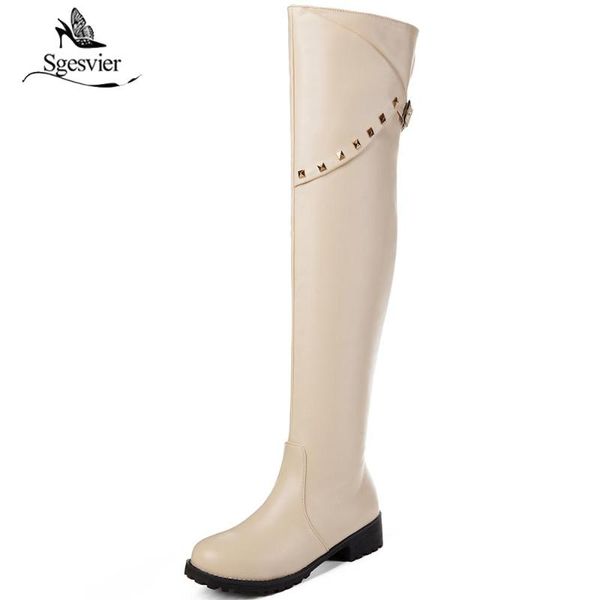 

sgesvier new 2020 winter over knee boots women thick heels round toe botas knight ridding long boots ladies shoes b614, Black