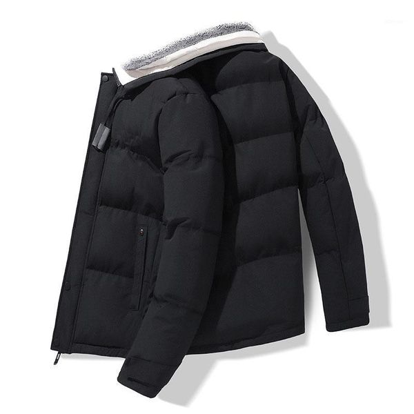 

winter men solid color parkas quality brand men's stand collar warm thick jacket slim outwear male casual parka coats my3101, Black