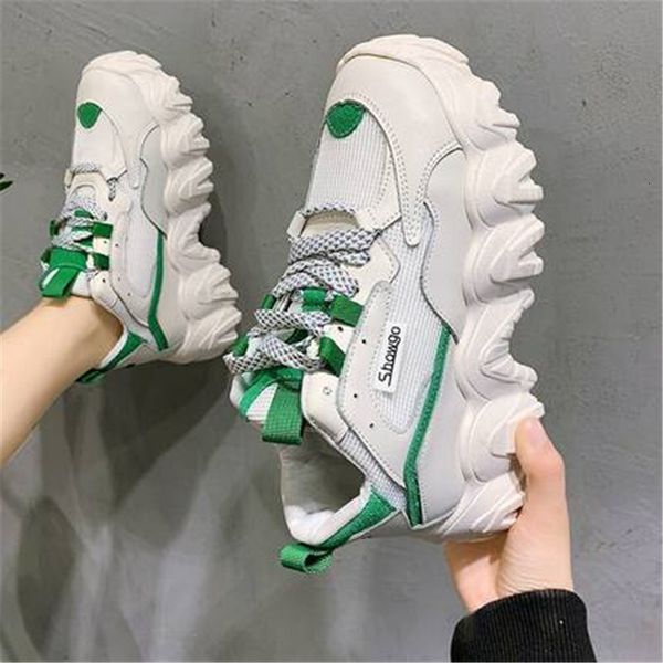 

2021 new spring chunky fashion woman vulcanized father shoes crocheted six inches high shoe increase wbwu, Black;white