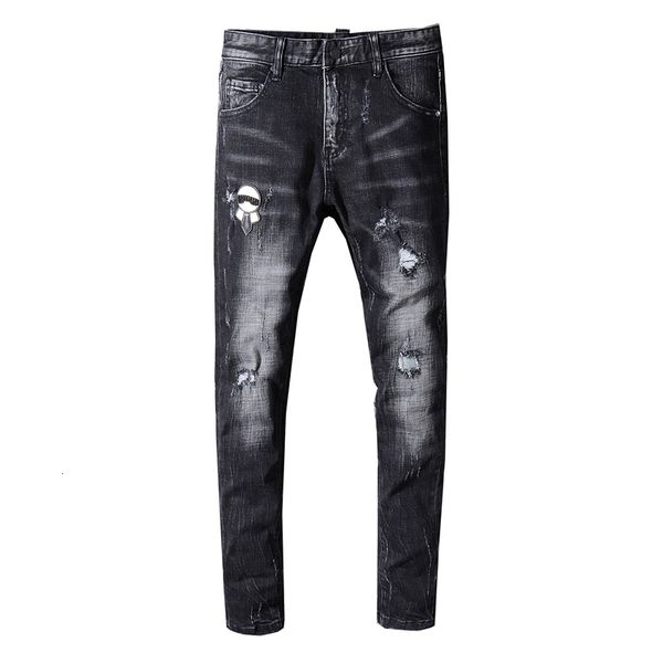 

2021 new men's male fashion trousers casual autumn winter korean version slim slimming youth black ripped jeans denim pants 6adp, Blue