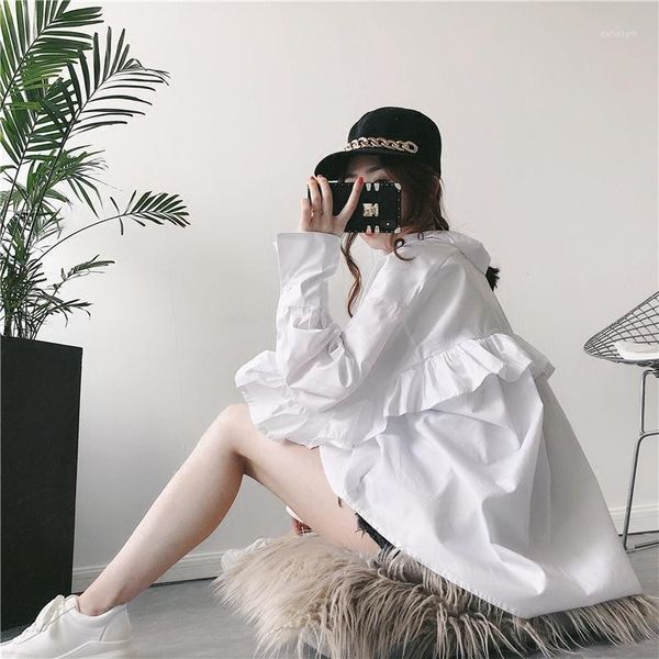 

collar long sleeve loose casual women shirt lady blouse spring new arrival fashion ruffles turn-down1, White
