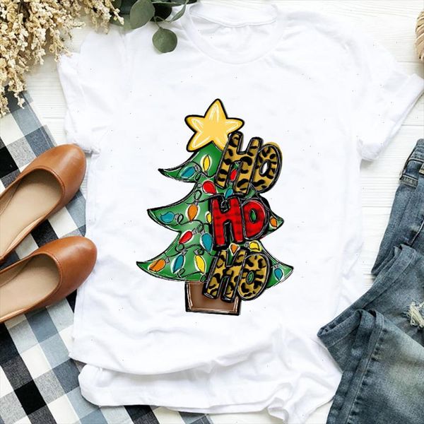 

women lady leopard letter tree print printing merry christmas womens clothes shirt t tee for tshirt female graphic t shirt, White