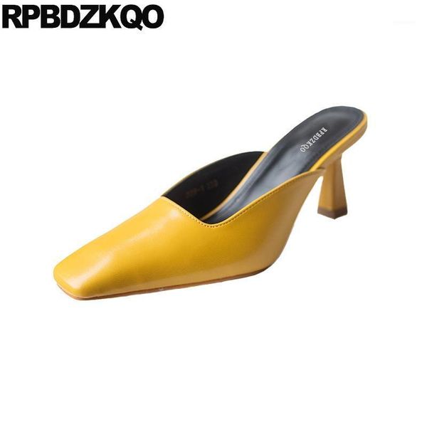 

yellow casual 2021 korean medium heels pumps mules slipper high sandals ladies square toe scarpin designer women luxury shoes1, Black