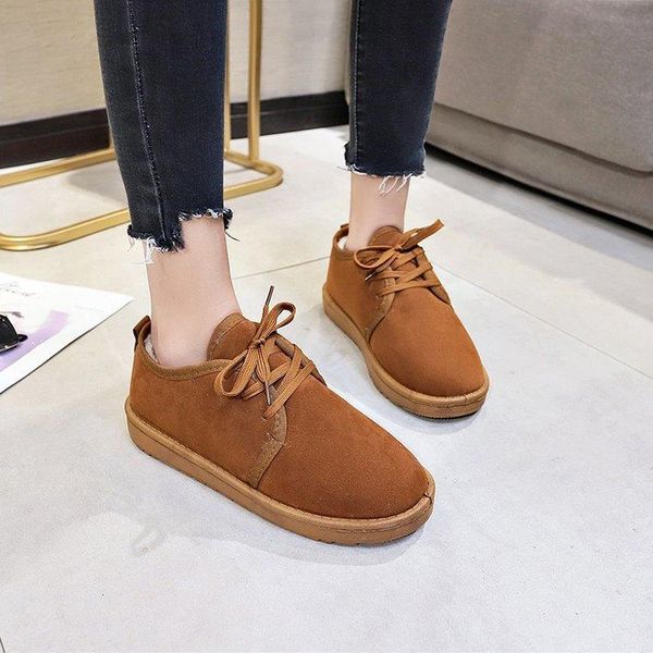 

women's snow boots new flat-bottom non-slip warm women's boots plus velvet lace short cut winter shoes, Black