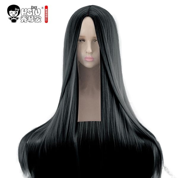 HSIU alta qualità 100 centimetri lungo rettilineo parrucca riga centrale parrucca cosplay costume nero giocare parrucche del partito di Halloween Anime gioco capelli LJ200930