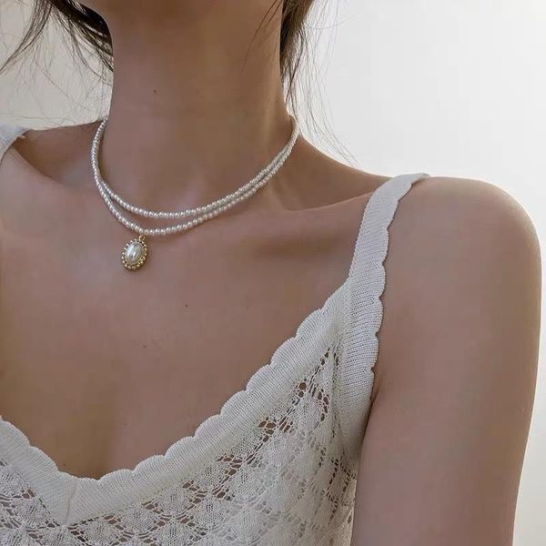 

kpop retro 2020 new mini pearl choker necklace for women double layers elegant simple aesthetic jewelry collares gifts1, Golden;silver