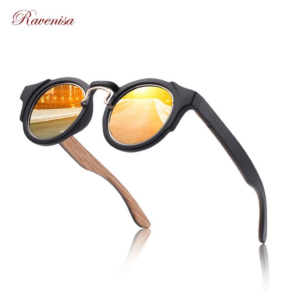 

ravenisa wood sunglasses men women round bamboo polarized blue mirror sun glasses retro de sol masculino 2020 handmade, White;black