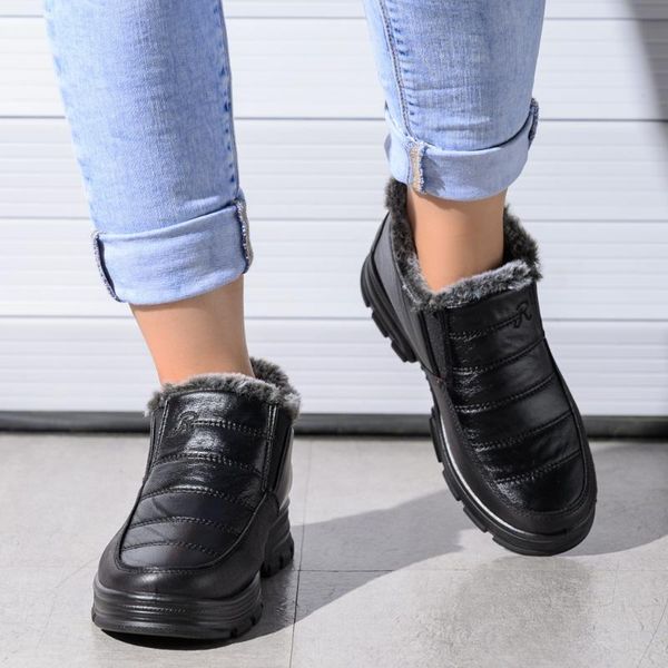 

boots middle-aged and elderly woman snow winter warm shoes cotton waterproof women's super ladies slip on, Black
