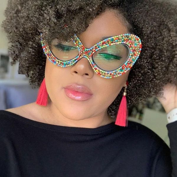 

sunglasses luxury oversized cat eye women trend glasses pearl beads rhinestones sun shades for female oculos uv400, White;black