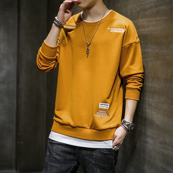 

2021 trend men hoodies casual solid splice pullover o-neck slim fit men's sportswear sweatshirt print male hoody tracksuit a9bx, Black