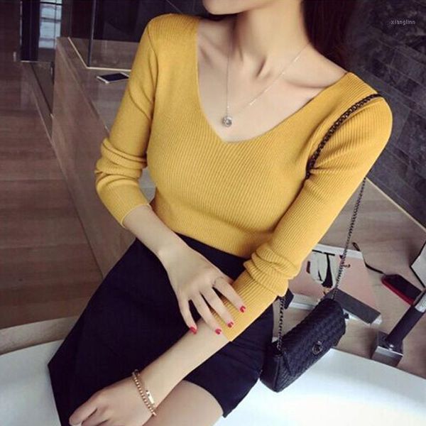 

fashion women v-neck knitwear long sleeve sweater casual slim fit autumn oufits gm1, White;black