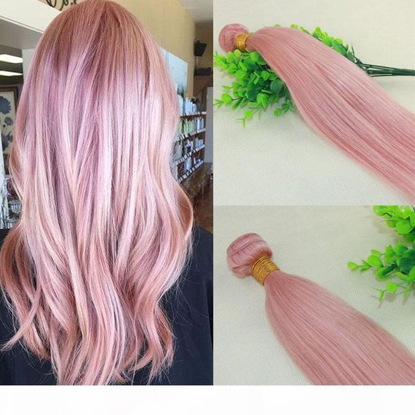

pink colorful human hair weave extensions rose gold brazilian straight remy pink hair bundles for summer wholesale, Black