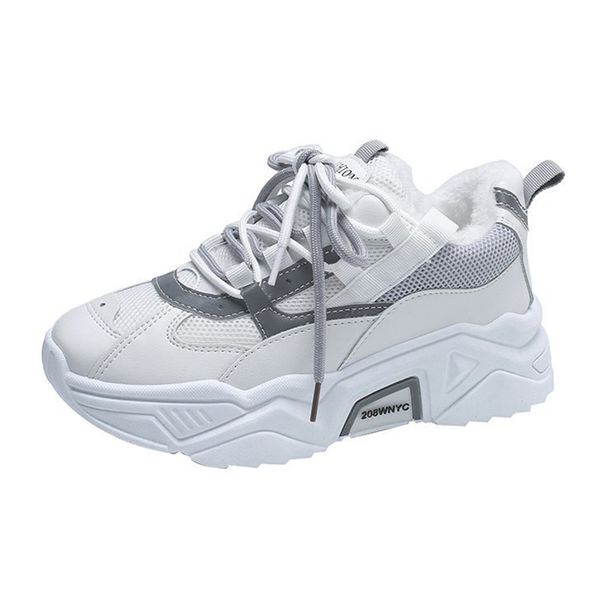 

2021 the new winter thicken teddy lace up to women's platform running vulcanized shoes cfxx, Black