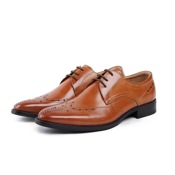 

men's leather shoes business formal wear leather shoes men's lace-up cowhide genuine oxfords large size, Black