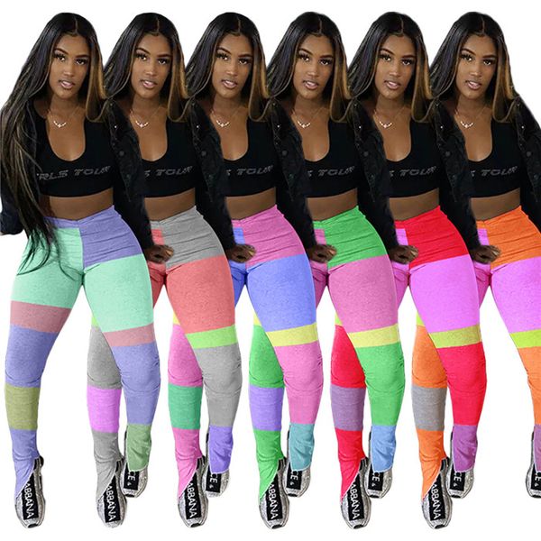 

high waist womens sports pants fashion patchwork slim split trousers all-match women sweatpants, Black;white