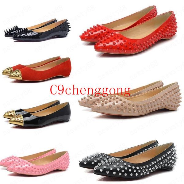 

glitter red bottom spiked flat shoes women red sole shoes sequins heels party wedding shoes pointed toe pumps 35-42, Black