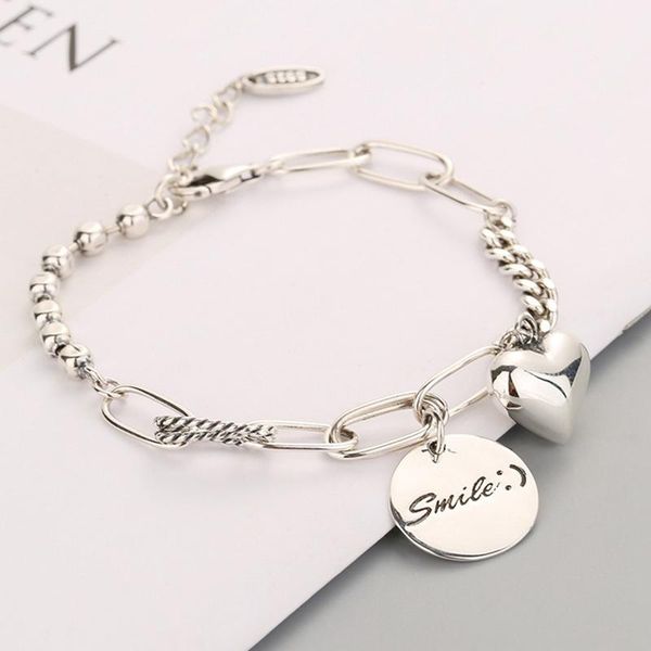 

smooth love heart smiling face thai silver color bracelet punk jewelry for women chain bracelet, Black