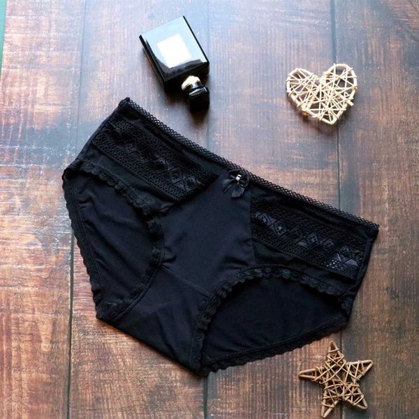 

lace ee ice silk panties women's fashion bowknot comfortable ladies underwear low waist seamless briefs female, Black;pink