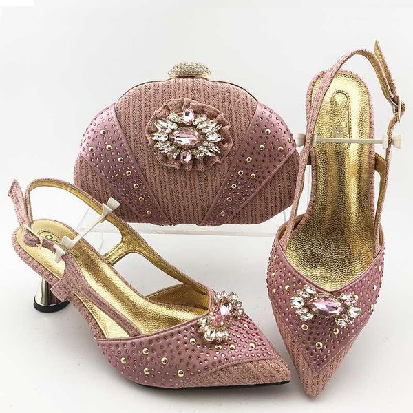 

dress shoes fashion pink with stones heel lady sandal and handbag set matching for evening mm1107 height 7cm, Black