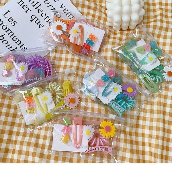 

6pcs/set kid's floral hairpins daisy hair accessories candy colors heart pink telephone line girls barrettes korean qylxkw