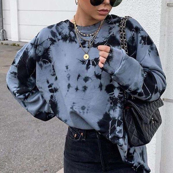 

temperament autumn and street winter 2020 pullover round neck tie dyeing loose women's sweater, Black