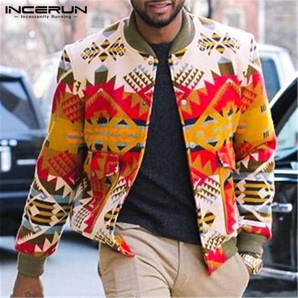 

incerun men jackets casual printed long sleeve button up coats ethnic style streetwear pockets outerwear men windbreaker 20191, Black;brown