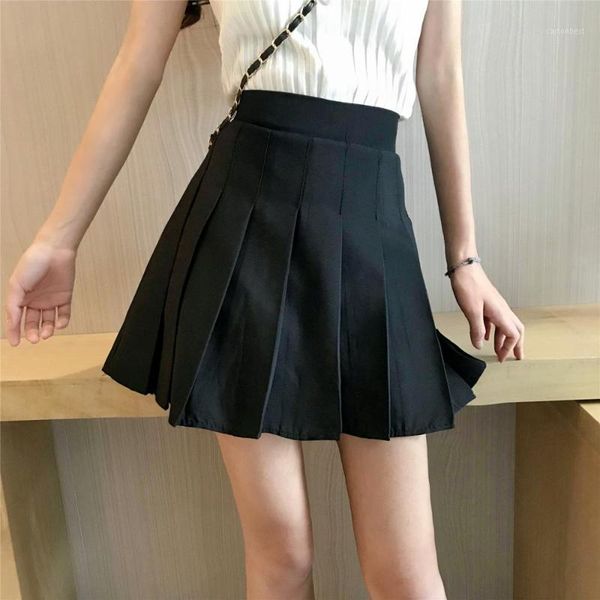 

skirts women's summer korean ulzzang lovely casual high waist slim pleated skirt female sweet ins chic cute for women1, Black