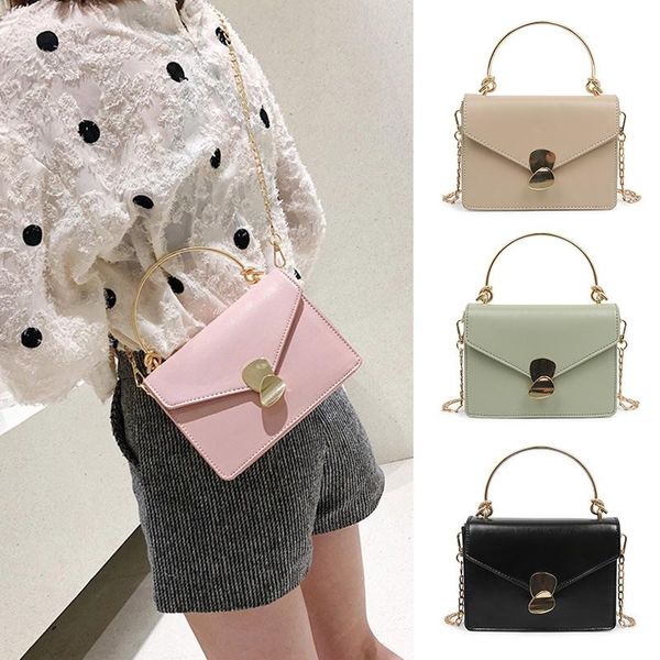 

women single shoulder bag solid color plug lock handbag with golden chain strap sale-wt