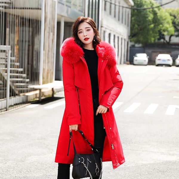 

2021 new new winter jacket women fur collar long womens winter coat thick warm down jackets parka outwear x31u, Black