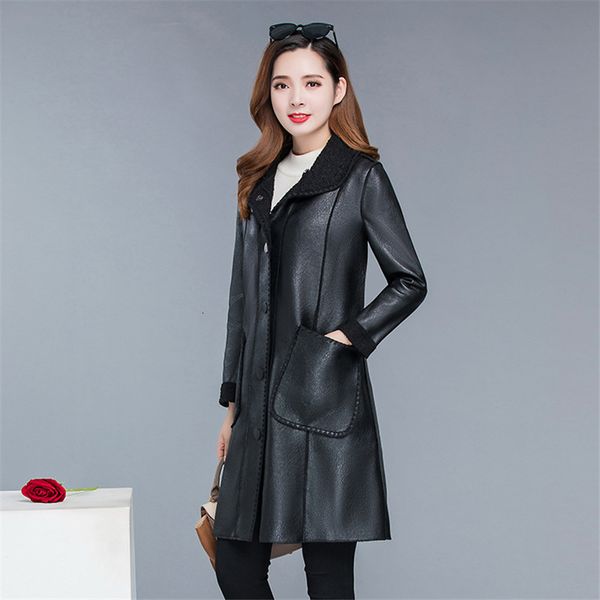 

2021 new new leisure lapel fashion heavier sf054 winter heat from fake brown female leather jacket plus size plutonium ihz7, Black