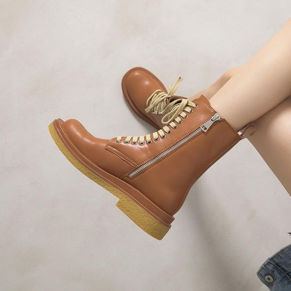 

обувь 2020 rubber дождя женщин плоскодонная шнуровкой британского стиль тонких локомотивных сапоги мартин женщин толстой подошвой рыцарских, Black