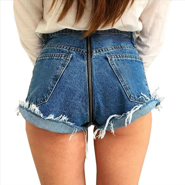 

2021 back zipper denim shorts distressed ripped blue shorts jeans feminino plus size drop shipping, White;black
