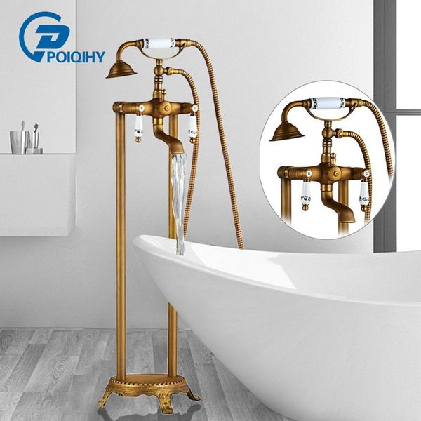 

brass floor standing bathtub shower faucet ceramics handle crane set swivel tub spout dual handle cold mixer tap bbycja sweet07