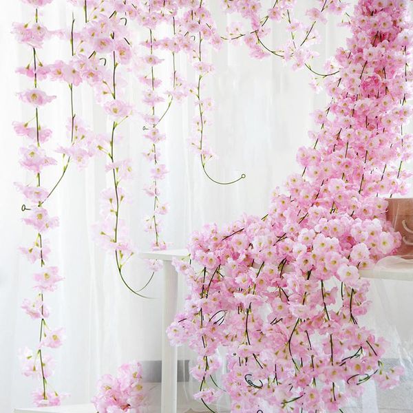 

5pcs /lot high-simulation 2m cherry blossom rattan home door wall decoration fake flower wedding arch decoration l ceiling