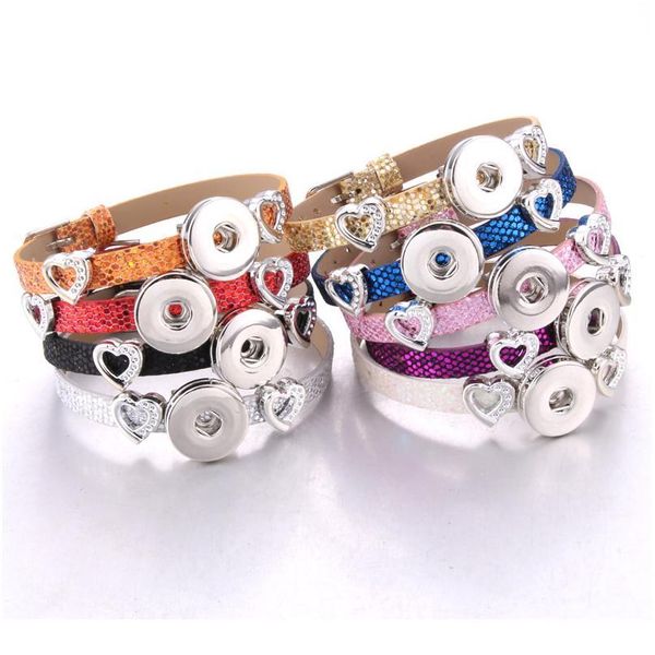 

2019 new mixed color snap jewelry 18mm snap button bracelets & bangles snakeskin leather flowers charm bracelet bbysfc, Golden;silver