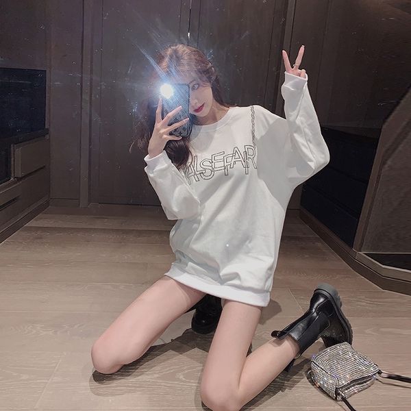 

lq9p1 internet celebrity korean new white women's long sleeve trendy loose 2020 new autumn ins sweater sweater korean style western sty, Black