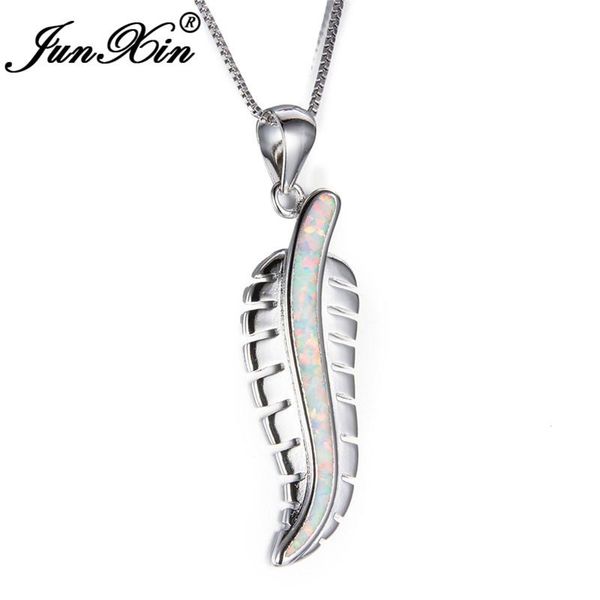 

pendant necklaces junxin unique green/white/blue fire opal leaf shape for women silver color wedding collier gifts