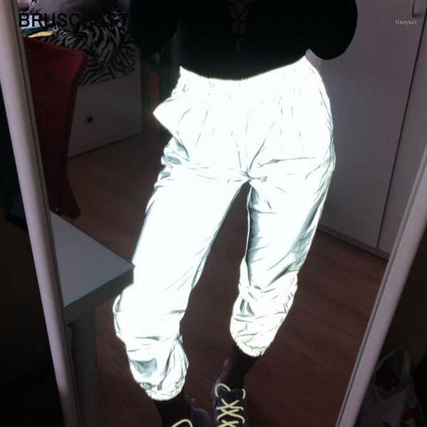 

summer flash neon reflective pants women fashion joggers loose reflective trousers plus size korean casual gray sweatpants 20191, Black;white