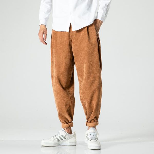 

2020 autumn winter men harm pants vintage corduroy trousers male japanese style trendy street wear casual big size bottoms, Black