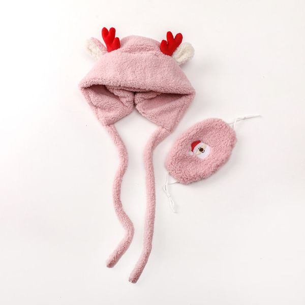

warm autumn winter new mask children's suit scarf antler boys and girls plush fce lace up hat xhua, Red;brown
