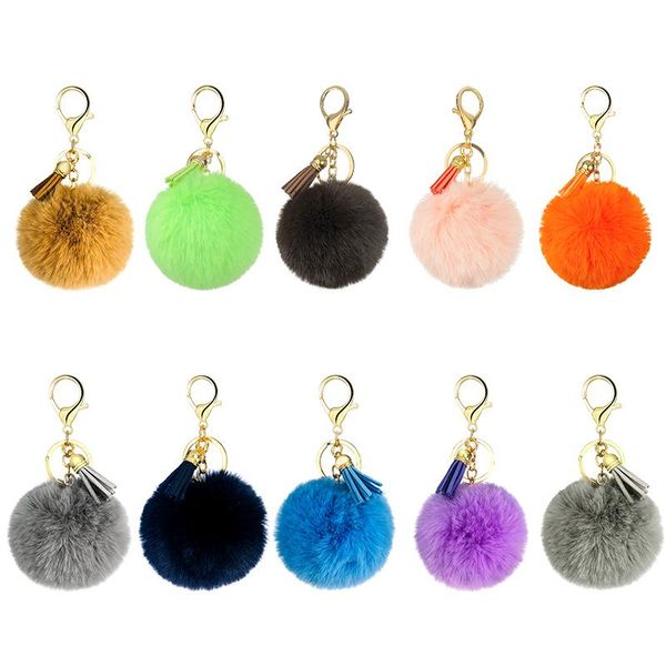 

20 exquisite colors flannel tassels multi-color fur ball keychain gifts woman's bag ornaments life key ring small gifts, Silver