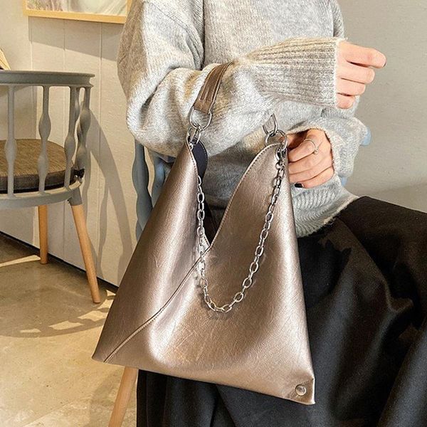

fashion ladies metal chain bags for women 2021 casual handbags women leather shoulder bag large capacity tote bag