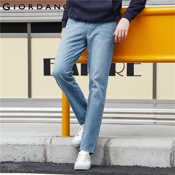 

giordano men jeans moustache effect mid rise denim jeans medium thickness five pocket calca jeans masculina 01119065 201111, Blue