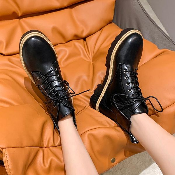 

boots женщины нью-2020 обувь плоский каблук кожа ботильоны на низком каблуке пинетки круглый toe узелок роскошная rubber rock fashion, Black