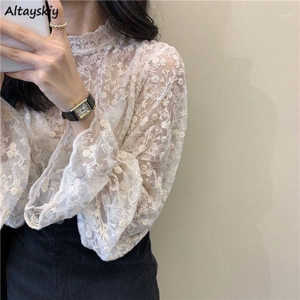

blouses women exquisite slim mujer lace artistic solid all-match elegant design elegant ulzzang teenagers stylish ladies clothes1, White