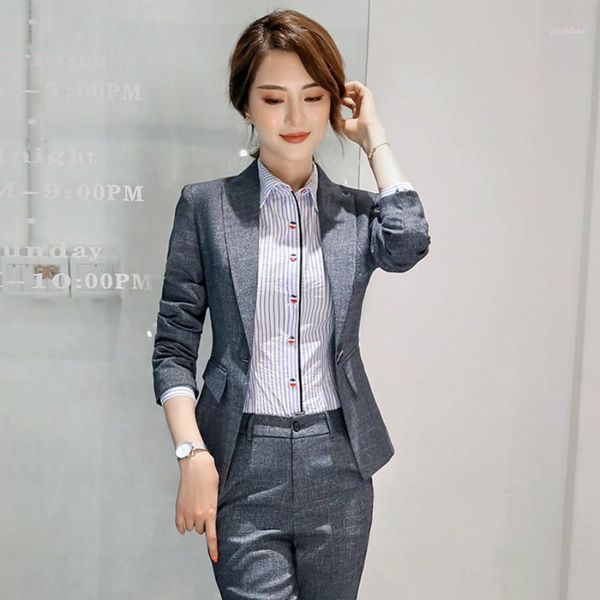 

women's suit 2019 autumn new fashion temperament casual plaid single button small suit trousers two-piece1, White;black