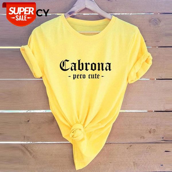

jfuncy cabrona pero cute letter print camiseta mujer 100% cotton t shirt women short sleeve t-shirt plus size female tees #oe8i, White